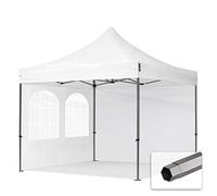 TOOLPORT 3x3 m Tonnelle Tente Pliante Barnum Acier, PES 750, côtés avec fenêtres, Blanc