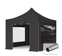 TOOLPORT 3x3 m Tonnelle Tente Pliante Barnum Acier, PVC 800, Anti-feu, côtés panoramiques, Noir