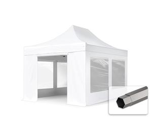 TOOLPORT 3x4,5 m Tonnelle pliante Acier, PES 750, côtés panoramiques, blanc - (600062)