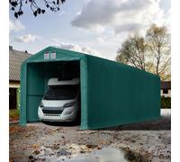 TOOLPORT 4x16 m, Tente garage de stockage, PVC 850, porte 3,5x3,5 m, vert foncé, avec statique (type de sol : béton) - (99526)