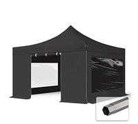 TOOLPORT 4x4 m Tonnelle Tente Pliante Barnum Acier, PVC 800, Anti-feu, côtés panoramiques, Noir