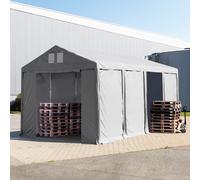 TOOLPORT 4x8 m tente de stockage, PVC 850, H. 3 m avec portes à fermeture éclair, gris, avec statique (type de sol : béton) - (94009)