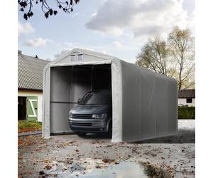 TOOLPORT 4x8 m, Tente garage de stockage, PVC 850, porte 3,5x3,5 m, gris, avec statique (type de sol : terre) - (99406)