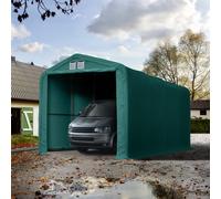 TOOLPORT 4x8 m, Tente garage de stockage, PVC 850, porte 3,5x3,5 m, vert foncé, avec statique (type de sol : terre) - (99522)