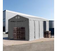 TOOLPORT 5x10 m tente de stockage, PVC 850, H. 3,6 m avec portes à fermeture éclair, gris, avec statique (type de sol : terre) - (93787)
