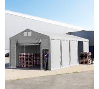 TOOLPORT 5x10 m tente de stockage, PVC 850, H. 3 m avec porte actionnée par traction, gris, avec statique (type de sol : terre) - (93785)