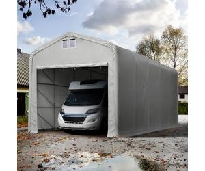 TOOLPORT 5x10 m, Tente garage de stockage, PRIMEtex 2300, porte 4,1x3,5 m, gris, avec statique (type de sol : terre) - (99424)