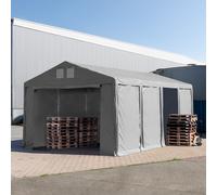 TOOLPORT 5x8 m tente de stockage, PVC 850, H. 3 m avec portes à fermeture éclair, gris, avec statique (type de sol : béton) - (94015)