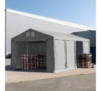 TOOLPORT 6x8 m tente de stockage, PVC 850, H. 3 m avec portes à fermeture éclair, gris, avec statique (type de sol : béton) - (94027)