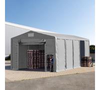 TOOLPORT 8x10 m tente de stockage, PVC 850, H. 3,6 m avec porte actionnée par traction, gris, avec statique (type de sol : terre) - (93816)
