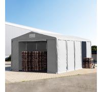 TOOLPORT 8x10 m tente de stockage, PVC 850, H. 3,6 m avec portes à fermeture éclair, gris, avec statique (type de sol : béton) - (94049)