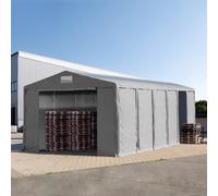 TOOLPORT 8x12 m tente de stockage, PVC 850, H. 3,6 m avec portes à fermeture éclair et fenêtres dans le toit, gris, avec statique (type de sol : béton) - (94062)