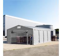 TOOLPORT 8x12 m tente de stockage, PVC 850, H. 3 m avec porte actionnée par traction et fenêtres dans le toit, gris, avec statique (type de sol : béton) - (94056)