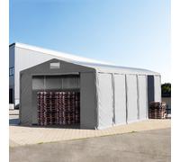 TOOLPORT 8x12 m tente de stockage, PVC 850, H. 4 m avec portes à fermeture éclair et fenêtres dans le toit, gris, avec statique (type de sol : béton) - (94071)