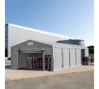 TOOLPORT 8x16 m tente de stockage, PVC 850, H. 3 m avec porte actionnée par traction, gris, avec statique (type de sol : terre) - (94295)