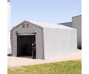 TOOLPORT Outlander 4x8 m hangar, PVC 850, H. 3m avec porte actionnée par traction, gris, avec statique (type de sol : terre) - (93850)