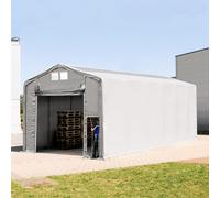TOOLPORT Outlander 6x12 m hangar, PVC 850, H. 3,6m avec porte actionnée par traction et fenêtres dans le toit, gris, avec statique (type de sol : terre) - (93895)