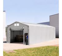 TOOLPORT Outlander 6x12 m hangar, PVC 850, H. 3m avec porte actionnée par traction et fenêtres dans le toit, gris, avec statique (type de sol : terre) - (93892)