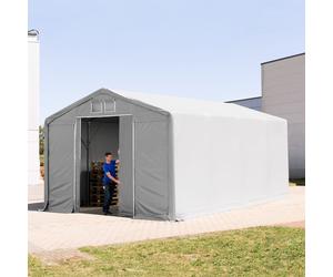 TOOLPORT Outlander 6x8 m hangar, PVC 850, H. 3 m avec porte coulissante, gris, avec statique (type de sol : terre) - (93877)