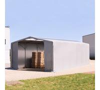 TOOLPORT Outlander 8x12 m hangar, PRIMEtex 2300, H. 4 m avec portes à fermeture éclair et fenêtres dans le toit, gris, avec statique (type de sol : terre) - (93999)