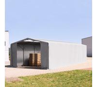 TOOLPORT Outlander 8x16 m hangar, PRIMEtex 2300, H. 4 m avec portes à fermeture éclair et fenêtres dans le toit, gris, avec statique (type de sol : terre) - (94005)