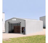 TOOLPORT Outlander 8x16 m hangar, PRIMEtex 2300, H. 4m avec porte actionnée par traction et fenêtres dans le toit, gris, avec statique (type de sol : béton) - (94240)