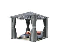 TOOLPORT Pavillon de Jardin 3x3 m Cadre alu, Toit Polycarbonate 8 mm, Gris | parois latérales et moustiquaires - usage toute l’année - toit rigide - 100 % étanche - poteaux carrés env. 9x9 cm