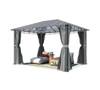 TOOLPORT Pavillon de Jardin 3x4 m Cadre alu, Toit Polycarbonate 8 mm, Gris | parois latérales et moustiquaires - usage toute l’année - toit rigide - 100 % étanche - poteaux carrés env. 9x9 cm