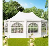 Tente pagode TOOLPORT 4x5,5m Montage Simple et Rapide, avec fenêtres, bâche PVC 700, Blanc