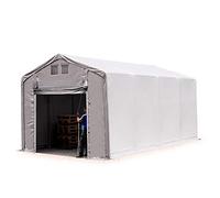 TOOLPORT Tente de Stockage 4x8m, Tente Industrielle, 3m Hauteur de côté, avec Porte actionnée par Traction, PVC 850 N, imperméable,Gris