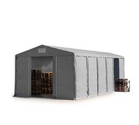 TOOLPORT Tente de Stockage 8x12 m à 4 mètres de Hauteur de côté avec bâches en PVC 850 N Gris imperméable avec Porte coulissante