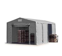 TOOLPORT Tente de Stockage 8x8 m à 4 mètres de Hauteur de côté avec bâches en PVC 850 N Gris imperméable avec Porte à Traction