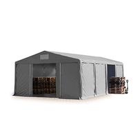 TOOLPORT Tente de Stockage entrepôt 8x8 m Hall Hangar avec Hauteur de côté de 3m bâche PVC 850 N, Gris, 100% imperméable abri Long Terme Porte coulissante