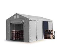 TOOLPORT Tente de Stockage Industriel 4x8 m Hangar 3m de Hauteur de côté bâche PVC 850 N, Gris, 100% imperméable pour Toute l'année avec Porte à Traction