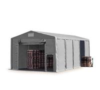 TOOLPORT Tente de Stockage Industriel Hangar 8x10 m à 3,6 mètres de Hauteur de côté avec bâches en PVC 850 N Gris imperméable avec Porte à Traction