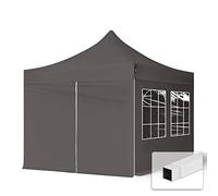 TOOLPORT Tente Pliante 3x3 m - 4 Bâches de Côté (fenêtres en Ogive) Economy 700N Housse Barnum Chapiteau Pliant Tonnelle Gris