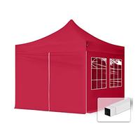 TOOLPORT Tente Pliante 3x3 m - 4 Bâches de Côté (fenêtres en Ogive) Economy 700N Housse Barnum Chapiteau Pliant Tonnelle Rouge