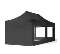 TOOLPORT Tente Pliante 3x6 m - 4 Bâches de Côté (fenêtres panoramiques) Economy 700N Housse Barnum Chapiteau Pliant Tonnelle Noir