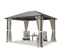 TOOLPORT Tonnelle de Jardin 3x3,65 m avec Toit en Acier - Hardtop Pavillon avec 4 Parois latérales et 4 Moustiquaires en crème