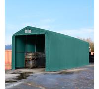 TOOLPORT Wikinger 4x24 m hangar, porte 3,5x3,5 m, toile PVC de 850, vert foncé, avec statique (type de sol : terre) - (49651)