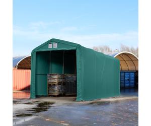 TOOLPORT Wikinger 4x8 m hangar, porte 3,5x3,5 m, toile PRIMEtex 2300, vert foncé, avec statique (type de sol : béton) - (49390)
