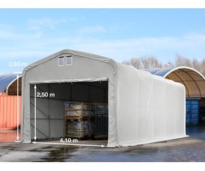 TOOLPORT Wikinger 5x10 m hangar, porte 4,1x2,5 m, toile PVC de 850, gris, sans statique - (49500)