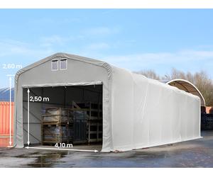 TOOLPORT Wikinger 5x16 m hangar, porte 4,1x2,5 m, toile PVC de 850, gris, sans statique - (49635)