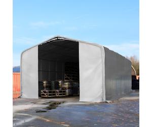 TOOLPORT Wikinger 8x12 m hangar, porte 4,0x4,7 m, toile PVC de 850, gris, avec statique (type de sol : terre) - (49473)
