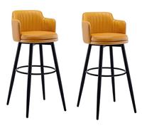 Tools de bar pivotants Ensemble de 2 avec dos et comptoir d'armes Hauteur de cuisine îlot de cuisine Bar chaises en cuir nappa avec des jambes en métal noir et repose-pieds idéal pour la salle à