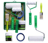 ToolSpace 10 Pièces Rouleau Kit - 2 x 18 cm et Mini Rouleaux avec Manche - Pinceau 36 mm avec Bac et Ruban de Masquage Scotch Bâche de Protection - pour Peinture Murale Interieur Mur - Outils