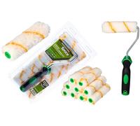 ToolSpace 10 x Rouleau de Peinture Lot - 11 cm Mini Rouleaux Polyacrylique - Manchon avec Poil Long - Patte Lapin avec Manche pour Peindre Rénovation Lasure Application - Intérieur Décoration Murale