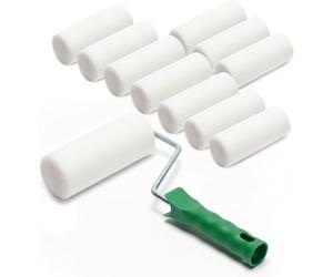 ToolSpace 10x Rouleau de Peinture Mousse Superfin 11 cm 50 kg/m³ avec Manche Télescopique Laque Lasure Acrylique Résistant Solvants Résultat Lisse Finitions Portes Meubles Bois Métal et Rénovation
