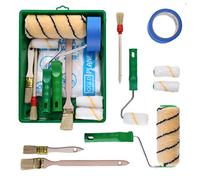 ToolSpace 12 Pièces Rouleau Kit - 18 cm et Mini Rouleaux 3 x 7 cm avec Manche - Pinceau 25 mm et rond 20 mm Pinceau Radiateur 36 mm avec Bac - pour Peinture Murale Interieur Mur - Outils Application