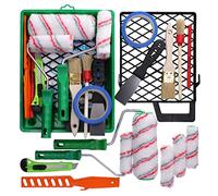 ToolSpace 17 Pièces Rouleau Kit - 2 x 18 cm et 4 x 11 cm Mini Rouleaux avec Manche - Pinceau 36 mm et Rond - Bac et Ruban de Masquage Scotch Bâche de Protection Grille Cutter Crayon Spatule Peinture